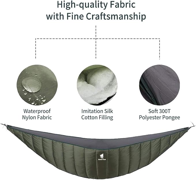Hammock Underquilt, Lightweight Portable Outdoor Camping Underquilt with Elastic Rope & Steel Buckle, Warm Insulation for Single & Double Hammock Outdoor Use (Army Green)