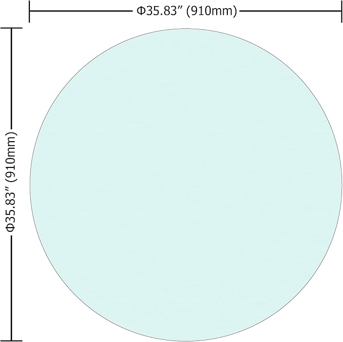 36" Round Glass Table Top - 1/4" Thick Flat Polished Edge Tempered Glass, Replacement Glass Table Top for Kitchen/Patio Table