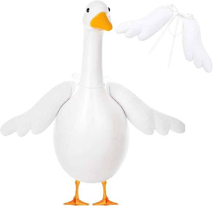 Abbylike 1 Pcs Poseable Goose Wings for 23”- 28" Porch Lawn Goose Outfit Accessories Poseable White Wings for Outdoor Patio Yard Lawn Art Decoration (Rippled Edge)