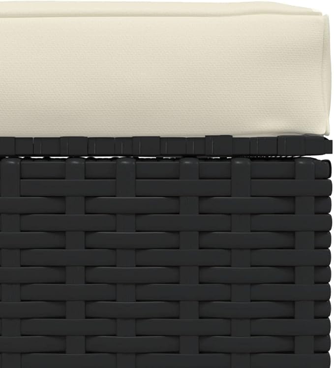 Patio Footrest with Cushion Black 27.6"x27.6"x11.8" Poly Rattan, Outdoor Patio Sectional, Outdoor Sofa Set, Furniture Conversation Sets, Outdoor Porch Furniture for Balcony, Yard