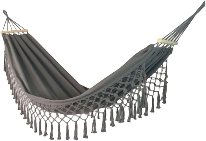 Portable Canvas Hammock Outdoor Travel Camping Leisure Belt Balance Stick Lightweight Portable Tree Hanging Hammock Comfortable(Grey)