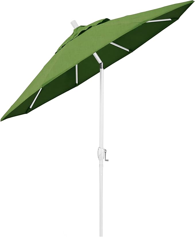 California Umbrella 9' Round Aluminum Market Umbrella, Crank Lift, Push Button Tilt, White Pole, Cilantro