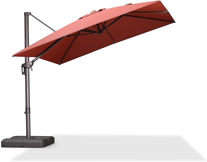 PURPLE LEAF 9' X 9' Patio Umbrella Antique Bronze Square Cantilever Umbrella Outdoor with 360° Rotation and Aluminum Offset Hanging for Pool Deck Garden Backyard, Brick Red