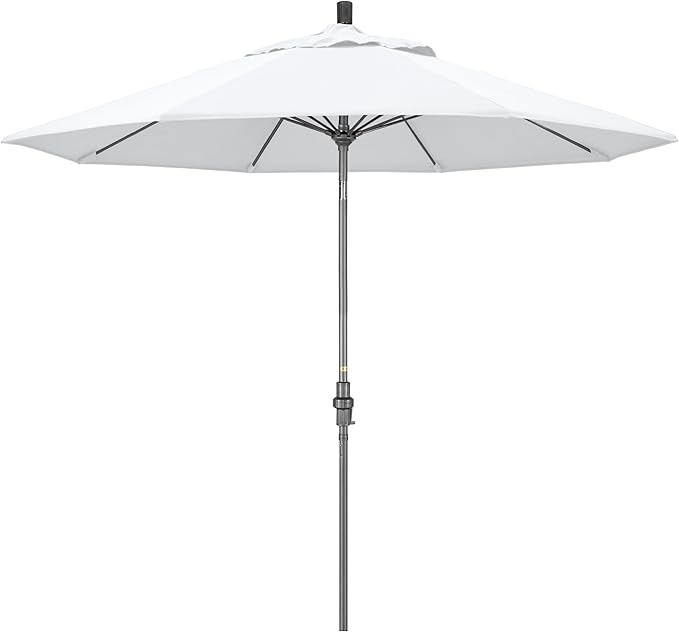 California Umbrella 9' Rd. Crank Lift, Collar Tilt, Aluminum Pole, Fiberglass Rib Patio Umbrella, Hammertone Grey Finish, Sunbrella Natural