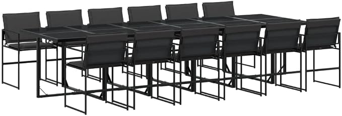 13 Piece Patio Dining Set with Cushions, Space-Saving Cube Outdoor Furniture Table and Chairs, Black Textilene Garden Dining Furniture for Backyard