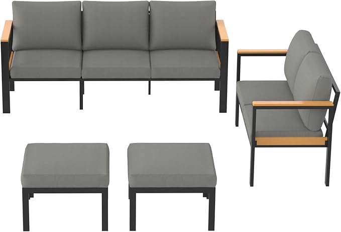 HOMREST Aluminum Patio Furniture Set, 7 Seat Oversized Outdoor Sectional with Washable Thick Cushions, Patio Conversation Set with Special Wide Armrest and Deep Seat, Gray