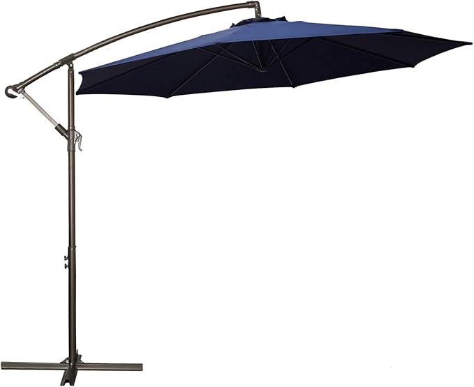 JEAREY Patio Umbrella 10 Ft Offset Cantilever Umbrella Outdoor Market Hanging Umbrellas & Crank with Cross Base, 8 Ribs(Navy Blue)