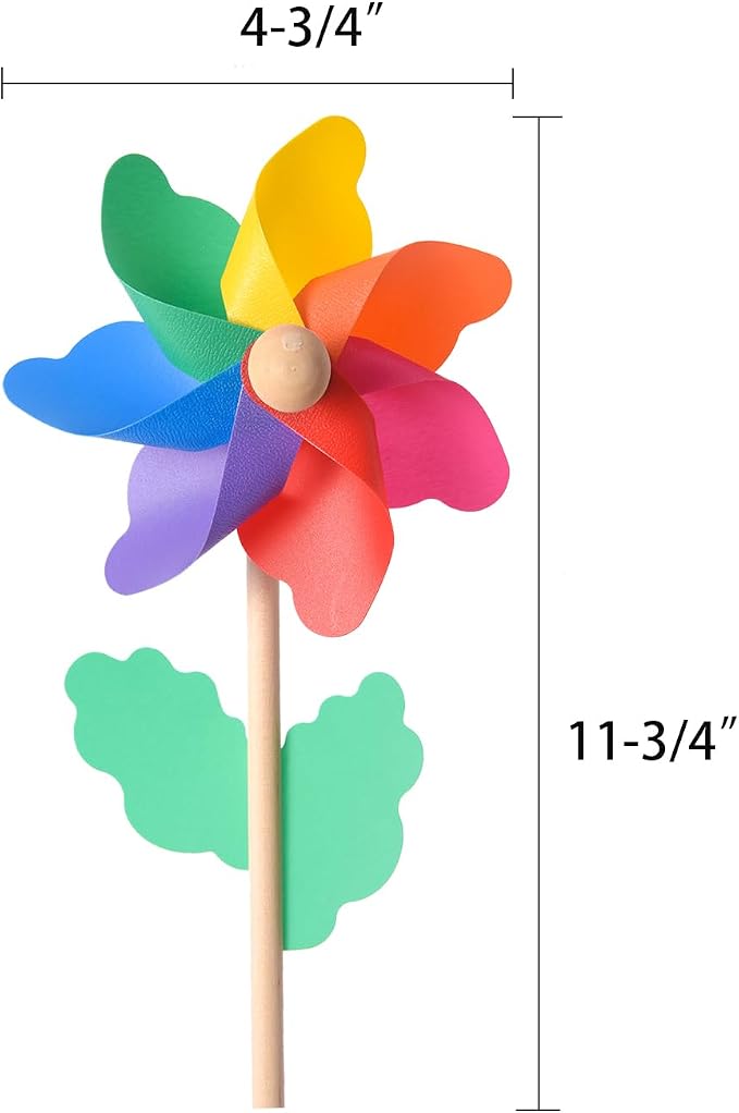 Jucoan 20 Pack Rainbow Pinwheels for Yard and Garden, Colorful Flower Pinwheels Toy for Kids, Plastic Wind Spinners for Outdoor Birthday Party Decor, No Assembly Required