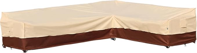 Outdoor Sectional Cover Patio Furniture Covers Waterproof Rip-Stop Anti-UV 600D Heavy Duty Couch Sofa Cover with 3 Air Vent (Beige & Reddish Brown, L-shaped 120"x90")