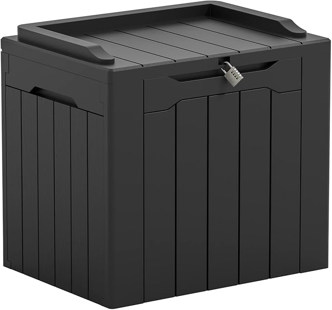 Greesum 100 & 31 Gallon Black Resin Deck Boxes for Patio Furniture, Garden Tools Storage