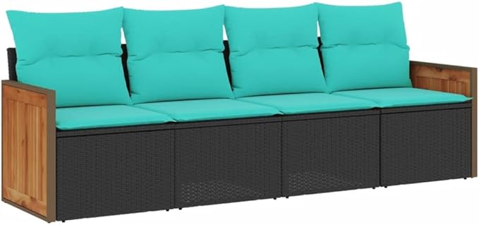 4 Piece Patio Sofa Set with Cushions, Garden Lounge Set Front Porch Furniture Patio Conversation Set Sectional Sofa for Exhibition Negotiation Area Garden Piazza Black Poly Rattan