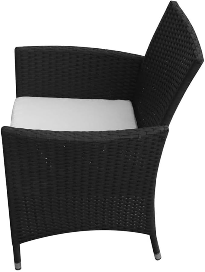 Afuera Living Contemporary 5-Piece Steel Patio Dining Set, Black PE Rattan and Glass Finish, Includes 1 Square Table and 4 Chairs with Cushions, Weather-Resistant Outdoor Garden or Balcony Furniture