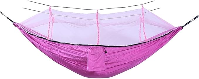 Hammock. Lightweight Portable Outdoor Camping Hammock with Mosquito Net Parachute Fabric Hanging Bed Sleeping Swing .Hammocks for Outside(Pink)