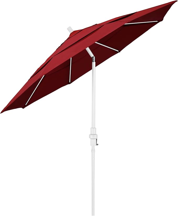 California Umbrella 11' Rd. Fiberglass Rib Patio Umbrella, Crank Lift, Collar Tilt, White Pole, Red