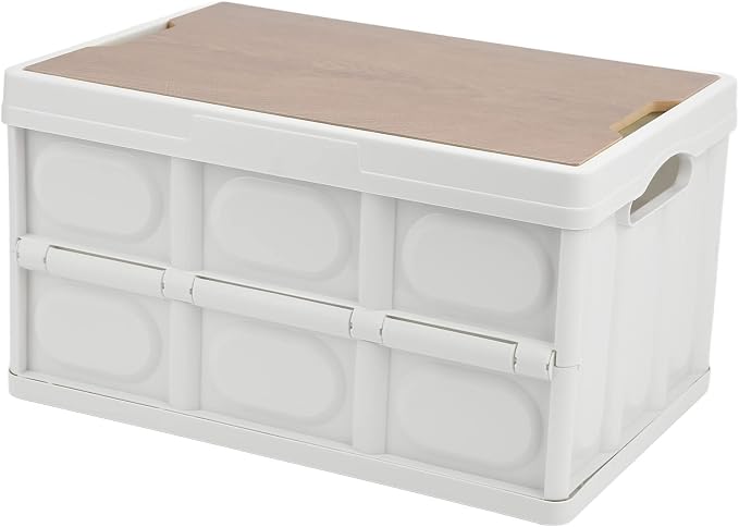 Ymiko Outdoor Storage Box, Storage Box with Wooden Panel 30L Removable Camping Box for Outdoor (White)