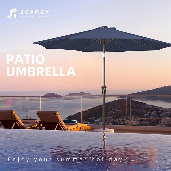 JEAREY Outdoor Patio Umbrella 9FT Outdoor Table Umbrella with Push Button Tilt and Crank, Market Umbrellas 8 Sturdy Ribs UV Protection Waterproof for Garden, Deck, Pool (Purplish Blue)
