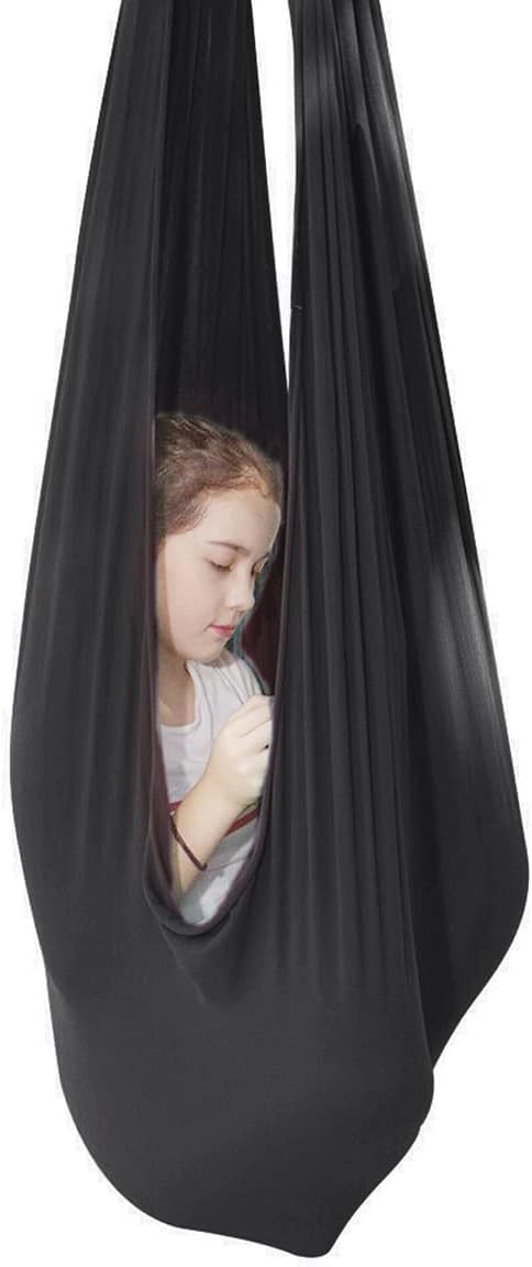 Sensory Swing for Adults Indoor Kids Therapy Swing Adjustable Calming Snuggle Hammock Durable Soft Strong Fabric Swing Great for Sensory Integration Stimulation (Color : Black, Size : 1.5M x 2.8M)