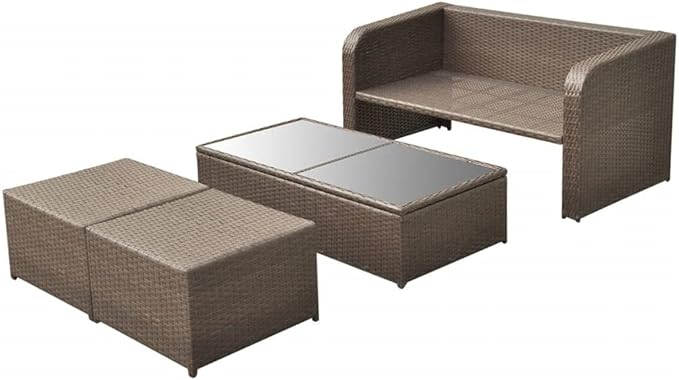 Patio Lounge Set with Cushions,Outdoor Patio Furniture,Conversation Furniture,Patio Furniture Sets,for Terrace,Garden,Backyard,4 Piece Brown Poly Rattan