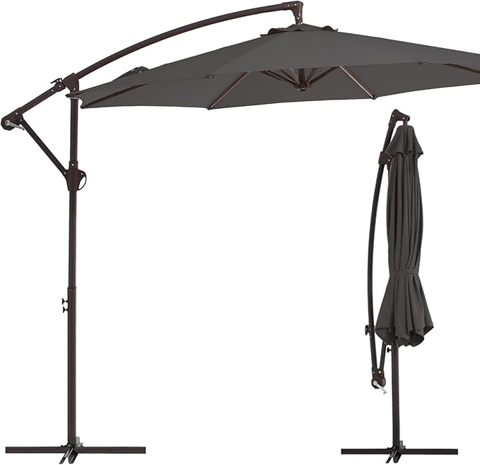 10FT Patio Umbrella, Outdoor Offset Cantilever Umbrella with Sturdy 8 Ribs, Easy Tilt Adjustment for Backyard Pool Garden,Grey