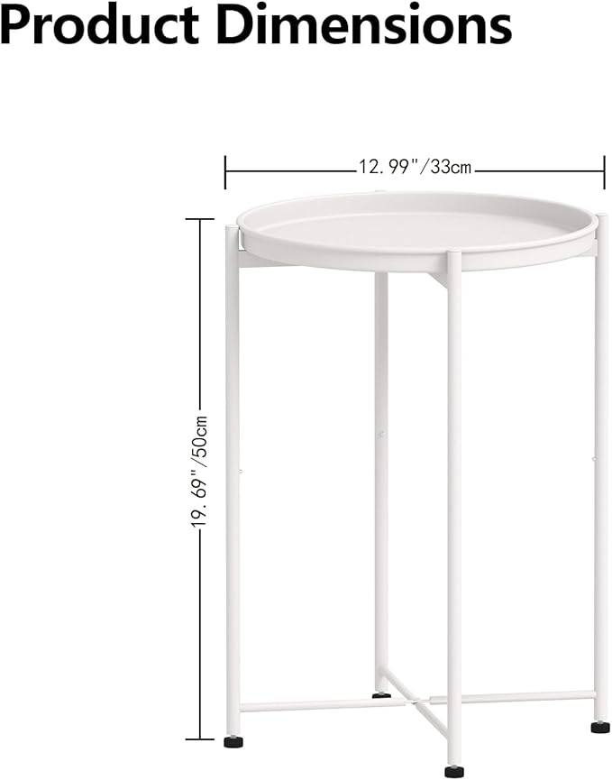 Garden 4 you Small Side Table, White Mini Round End Table, Tray Table with Metal Frame, Modern Nightstand for Living Room, Bedroom, Patio, Small Space, 2pcs