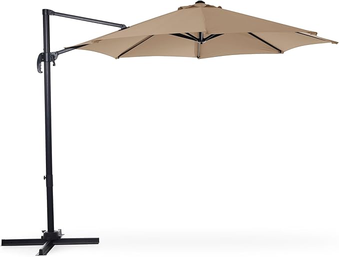 LAUSAINT HOME 10FT Round Outdoor Cantilever Umbrella, Offset Patio Umbrella with 360° Rotation & 5-Angle Adjustment, Aluminum Pool Umbrella for Garden Deck, Khaki