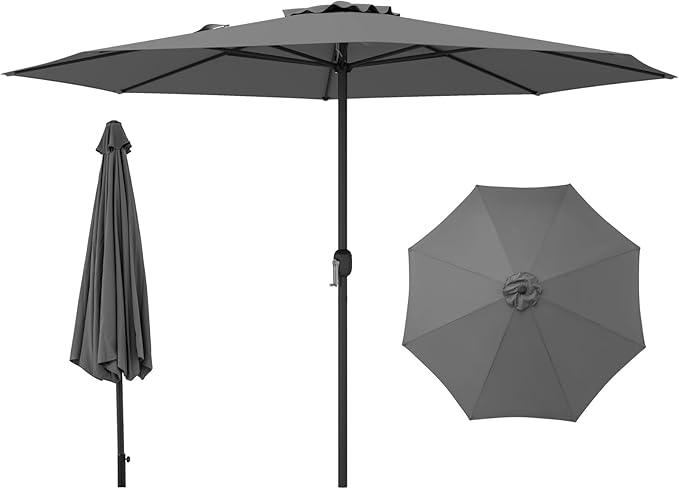 12FT Patio Umbrella, Outdoor Table Umbrella with Crank Handle, 8 Sturdy Ribs, Sun-protection & Waterproof Canopy, Top Air Vent, Market Umbrella for Garden, Lawn, Deck, Backyard, Poolside