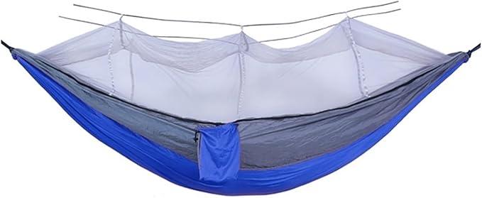 Hammock. Lightweight Portable Outdoor Camping Hammock with Mosquito Net Parachute Fabric Hanging Bed Sleeping Swing .Hammocks for Outside(Grey Blue)