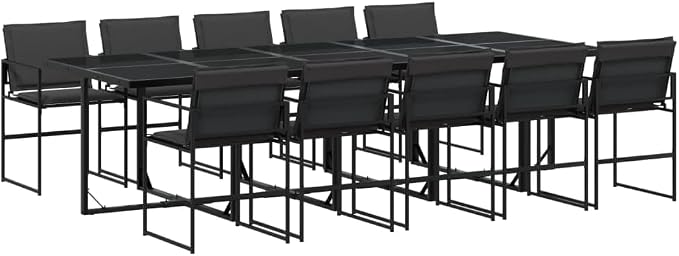 11 Piece Outdoor Dining Set, Patio Table and 10 Folding Chairs with Cushions, Space Saving Cube Design, Black Textilene Garden Furniture