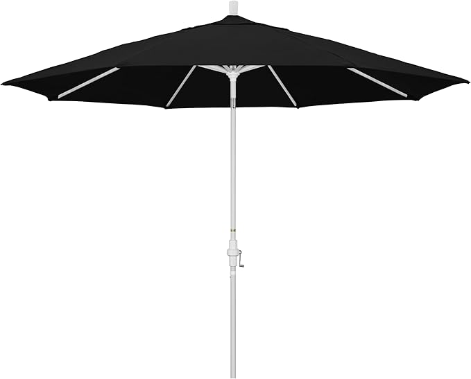 California Umbrella 11Ft Premium Sunbrella Patio Umbrella, Hand-Crank, Tilt-Collar, White Frame, Black Fabric