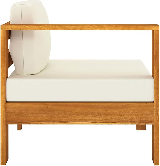 4-Seater Patio Sofa with Cream White Cushions,Outdoor Couch,Patio Bar Set,Modern Outdoor Furniture,Dining Bench with Back,Bistro Set,for Patio Deck Garden,Backyard & Lawn,Solid Acacia Wood