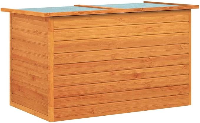 Wooden Outdoor Storage Box, 49.6-Inch Large Deck Chest for Patio Garden Furniture, Waterproof Fir Wood Bin for Cushions Pillows Toys