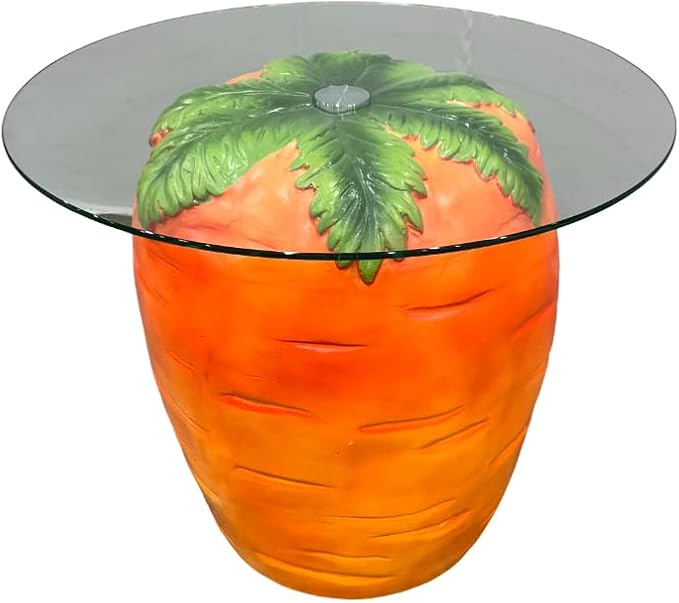 Carrot Shaped Side Table with Glass Top Resin Fruit Stool Novelty End Table for Living Room Bedroom Patio Garden, Outdoor Indoor Accent Table