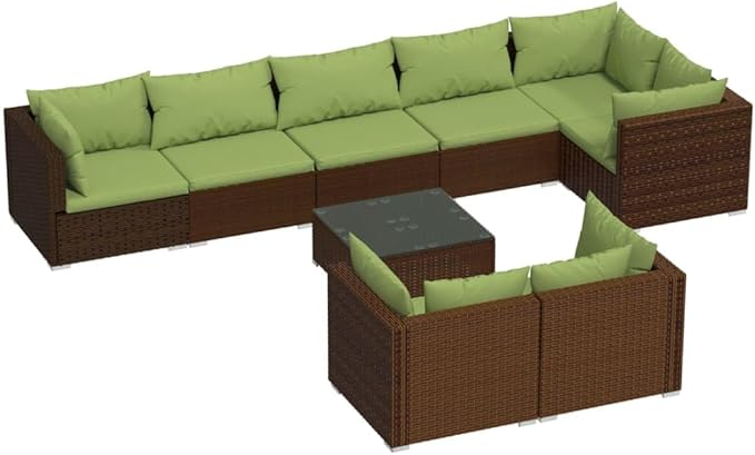 9 Piece Patio Lounge Set with Cushion, Outdoor Patio Sectional Patio Lounge Set Furniture Conversation Sets Piece Patio Set s Brown Poly Rattan