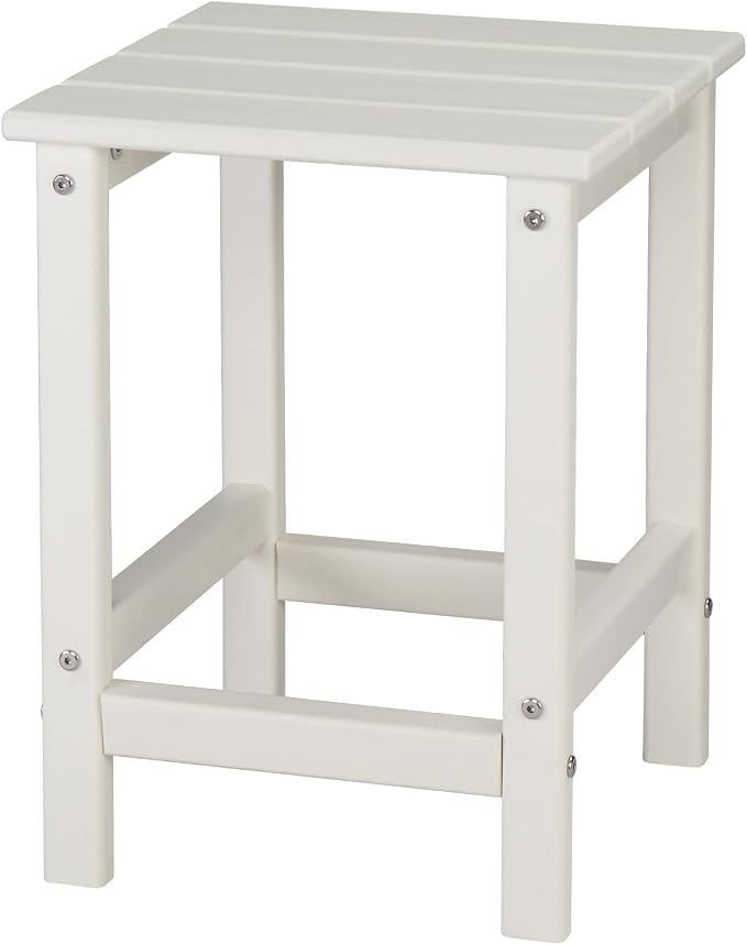 Beach Outdoor Side Table with 2 Layer Storage, Plastic Waterproof and UV Resistant HDPE Adirondack Coffee End Tables, All Weather for Patio, Backyard, Pool, Indoor Use (Square, White)