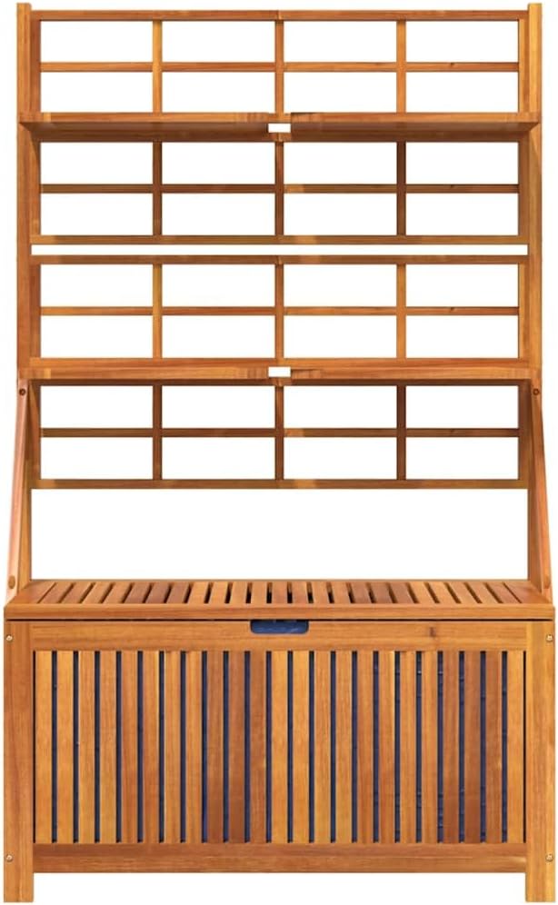 Patio Storage Box with Trellis 39x19.7x63 Inch Solid Acacia Wood Tool Chest for Outdoor Utility Shelves