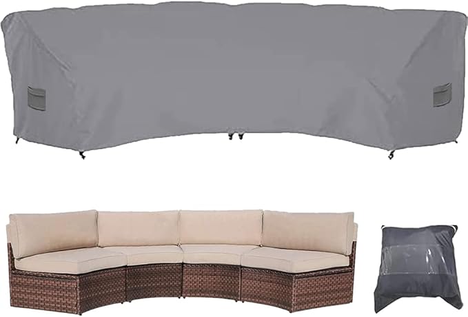 Patio Sectional Curved Sofa Protector Cover Waterproof Heavy Duty 420D Oxford Outdoor Sectional Curved Couch Sofa Furniture Covers with Windproof Reinforced Buckles (120.08x38.98x35.83in)