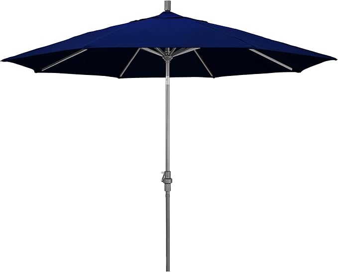 California Umbrella 11Ft Premium Sunbrella Patio Umbrella, Hand-Crank, Tilt-Collar, Gray Frame, True Blue Fabric