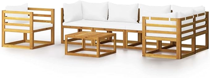 Patio Lounge Set with Cushion,Outdoor Patio Furniture,Outdoor Chat Conversation Set,Garden Furniture Sets,for Patio,Backyard,Garden,Outdoor,7 Piece Cream Solid Acacia Wood