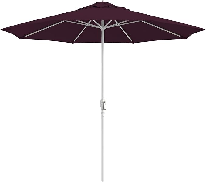 California Umbrella 10-Year Protection 9 Ft Outdoor Patio Umbrella, Pacifica Fade-Resistant Fabric, Auto-Tilt, Heavy Duty Aluminum Frame, 8 Reinforced Ribs for Pool or Deck, White Pole, Purple