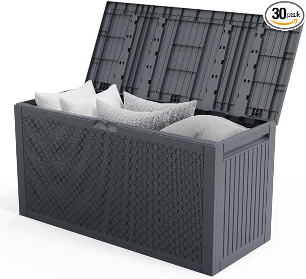 90gal Outdoor Garden Plastic Storage Deck Box Tools Lockable Seat (Grey)