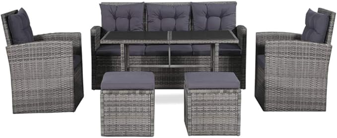 Patio Lounge Set with Cushions,Outdoor Patio Furniture,Outdoor Chat Conversation Set,Garden Furniture Sets,for Patio,Backyard,Garden,Outdoor,6 Piece Poly Rattan Gray
