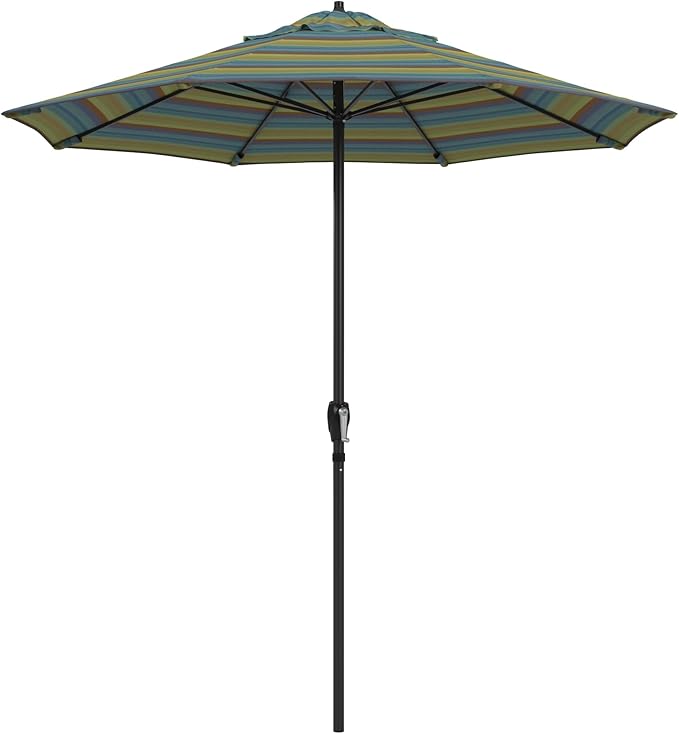 California Umbrella 12-Year Protection 7.5-Ft Outdoor Patio Umbrella, Sunbrella Fade-Resistant Fabric, Auto-Tilt, Heavy Duty Aluminum Frame, 8 Reinforced Ribs for Pool or Deck, Black Pole, Astoria Lagoon