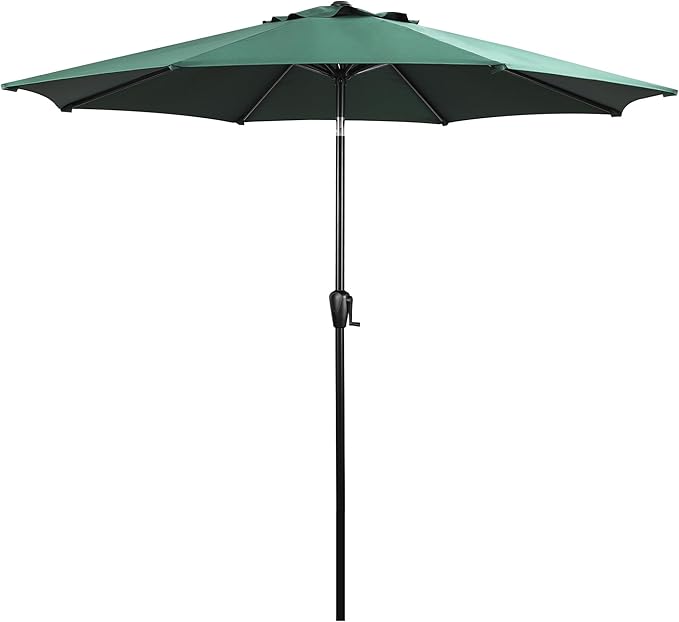 Sun-Ray 9' Round Patio Umbrella with Push-Button Tilt and Hand Crank Lift System, Market Umbrella for Porch, Deck, and Patio