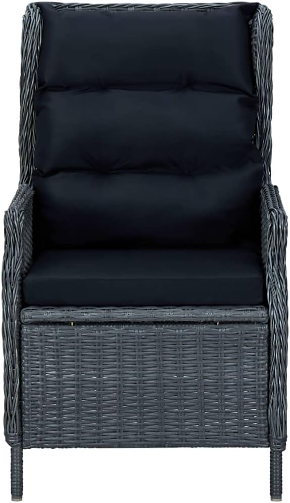 9 Piece Patio Dining Set with Cushions Poly Rattan Dark Gray | Powder-Coated Steel Frame, Solid Wood Tabletop, Adjustable Backrest, Easy to Clean
