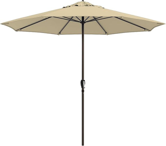 California Umbrella 12-Year Protection 9-Ft Outdoor Patio Umbrella, Sunbrella Fade-Resistant Fabric, Auto-Tilt, Heavy Duty Aluminum Frame, 8 Reinforced Ribs for Pool or Deck, Bronze Pole, Beige