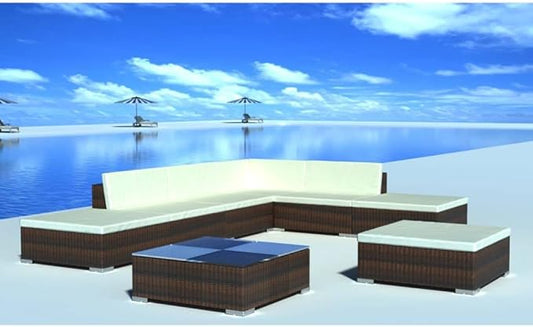 8 Piece Patio Lounge Set with Cushions, Patio Conversation Set Outdoor Dining Sets Porch Furniture Set Front Porch Furniture for Negotiation Area Exhibition Poolside Garden Poly Rattan Brown