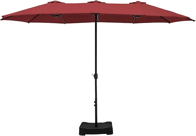 GREEN PARTY 15 ft Rectangular Patio Umbrella with Base Included, Large Double-Sided Outdoor Table Umbrella with Crank, 1.9" Pole UPF 50+ UV Resistant for Pool Deck Backyard Garden, Burgundy Red