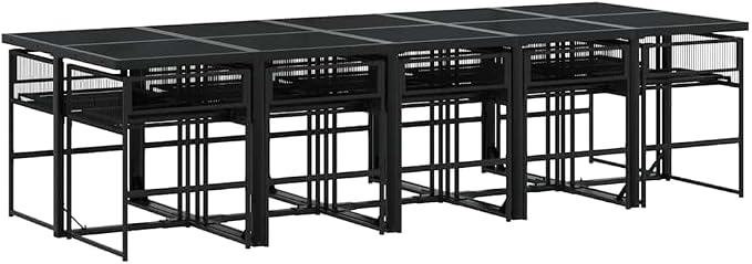 11 Piece Outdoor Patio Dining Set with Cushions, Space Saving Rattan Cube Table and Chairs for Garden, Backyard, Deck, Black