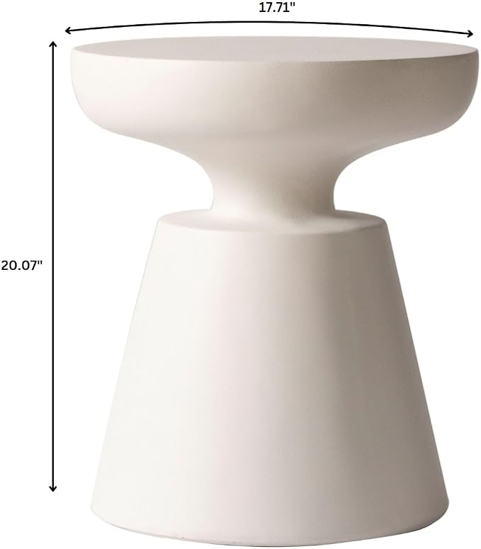 LeisureMod Minimalist Modern Side Table Round Fiberstone Tabletop Pedestal Base, Accent Table for Home Patio Living Room Weather-Resistant, Isle Cream