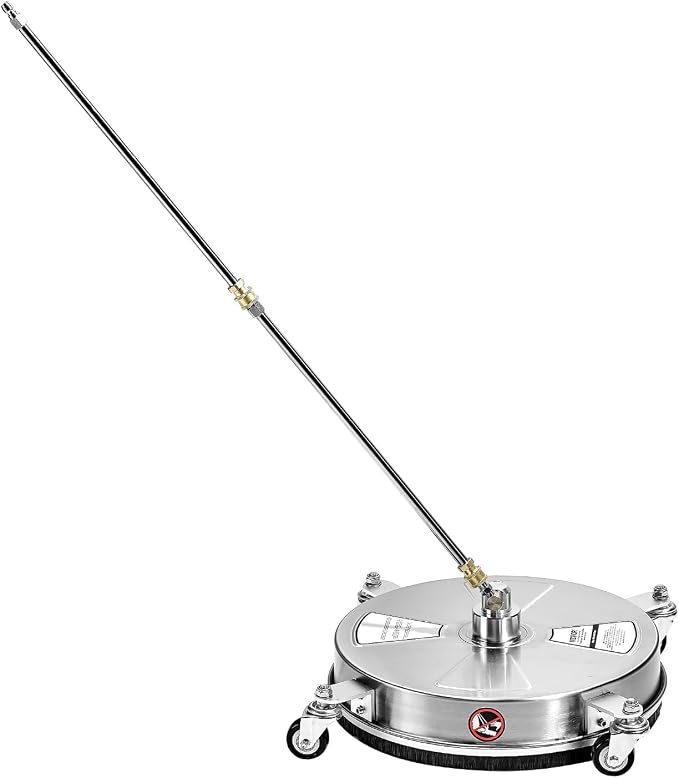 VEVOR 15 Inch Pressure Washer Surface Cleaner, 4000 PSI Stainless Steel Attachment with 4 Wheels, 2 Nozzles, 1/4 Inch Quick Connect and 2 Wands for Concrete, Patio, Deck
